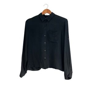 Chelsea Flower 100% Silk Button Up Blouse XS Black Open Back Sexy Night Out Y2K